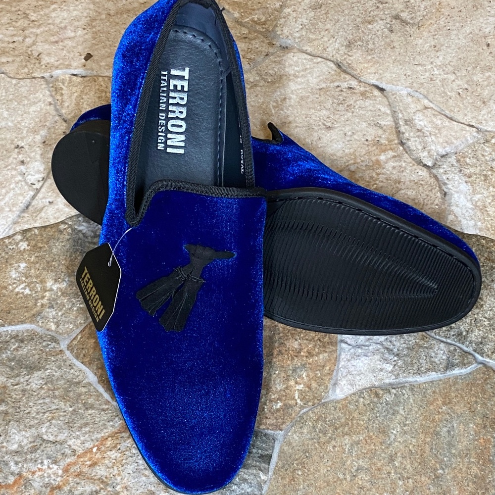 Terroni Royal Blue Men's Slip-On Loafer Shoe-Faux Suede-Tassel-Fashionable